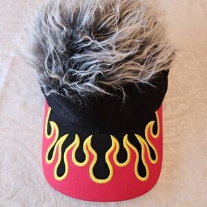 Flair Hair Black and Red Flame Design Cap with Faux Fur Guy Fieri, Brand New, OS